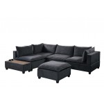 Madison Dark Gray Fabric 6 Piece Modular Sectional Sofa with Ottoman and USB Storage Console Table