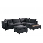 Madison Dark Gray Fabric 6 Piece Modular Sectional Sofa with Ottoman and USB Storage Console Table