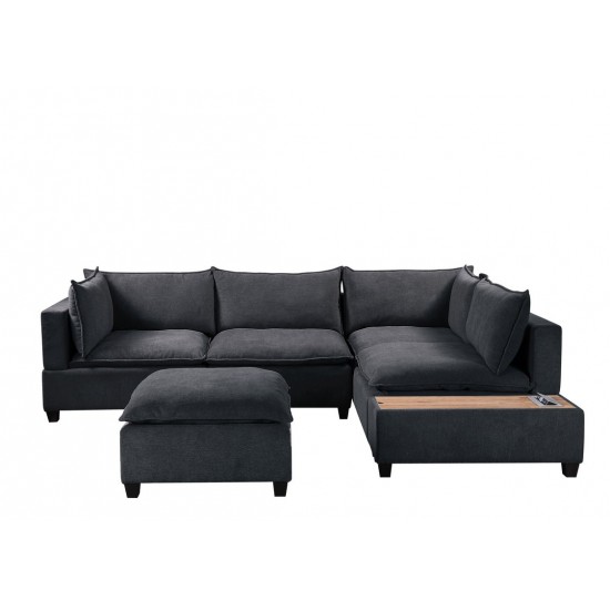 Madison Dark Gray Fabric 6 Piece Modular Sectional Sofa with Ottoman and USB Storage Console Table