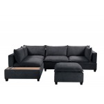 Madison Dark Gray Fabric 6 Piece Modular Sectional Sofa with Ottoman and USB Storage Console Table