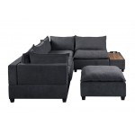 Madison Dark Gray Fabric 6 Piece Modular Sectional Sofa with Ottoman and USB Storage Console Table