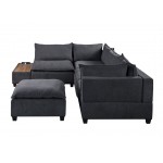 Madison Dark Gray Fabric 6 Piece Modular Sectional Sofa with Ottoman and USB Storage Console Table