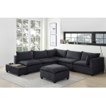 Madison Dark Gray Fabric 7Pc Modular Sectional Sofa with Ottoman and USB Storage Console Table