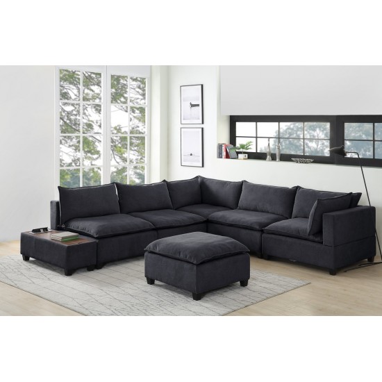 Madison Dark Gray Fabric 7Pc Modular Sectional Sofa with Ottoman and USB Storage Console Table