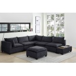 Madison Dark Gray Fabric 7Pc Modular Sectional Sofa with Ottoman and USB Storage Console Table