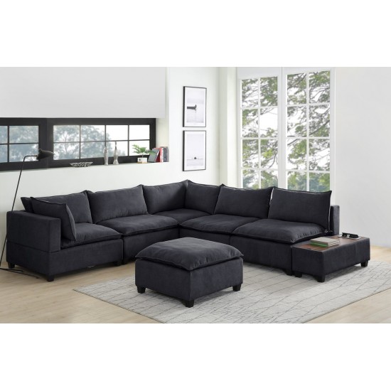 Madison Dark Gray Fabric 7Pc Modular Sectional Sofa with Ottoman and USB Storage Console Table