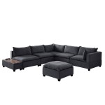 Madison Dark Gray Fabric 7Pc Modular Sectional Sofa with Ottoman and USB Storage Console Table