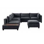 Madison Dark Gray Fabric 7Pc Modular Sectional Sofa with Ottoman and USB Storage Console Table