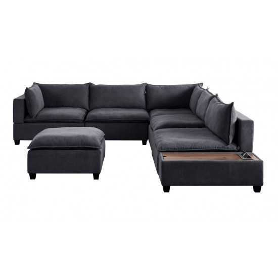 Madison Dark Gray Fabric 7Pc Modular Sectional Sofa with Ottoman and USB Storage Console Table