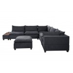 Madison Dark Gray Fabric 7Pc Modular Sectional Sofa with Ottoman and USB Storage Console Table