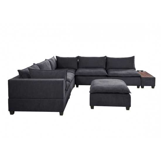 Madison Dark Gray Fabric 7Pc Modular Sectional Sofa with Ottoman and USB Storage Console Table