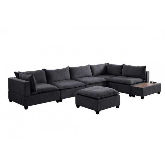 Madison Dark Gray Fabric 7 Piece Modular Sectional Sofa with Ottoman and USB Storage Console Table