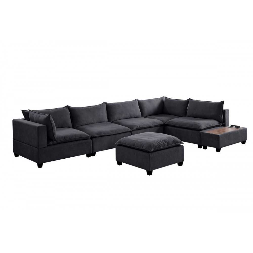 Madison Dark Gray Fabric 7 Piece Modular Sectional Sofa with Ottoman and USB Storage Console Table