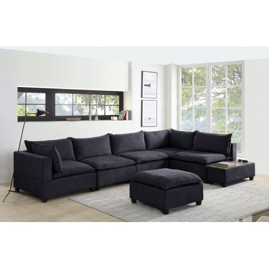 Madison Dark Gray Fabric 7 Piece Modular Sectional Sofa with Ottoman and USB Storage Console Table