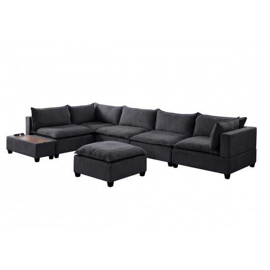 Madison Dark Gray Fabric 7 Piece Modular Sectional Sofa with Ottoman and USB Storage Console Table