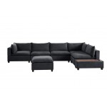 Madison Dark Gray Fabric 7 Piece Modular Sectional Sofa with Ottoman and USB Storage Console Table