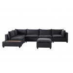 Madison Dark Gray Fabric 7 Piece Modular Sectional Sofa with Ottoman and USB Storage Console Table