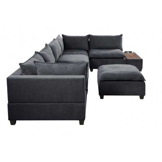 Madison Dark Gray Fabric 7 Piece Modular Sectional Sofa with Ottoman and USB Storage Console Table