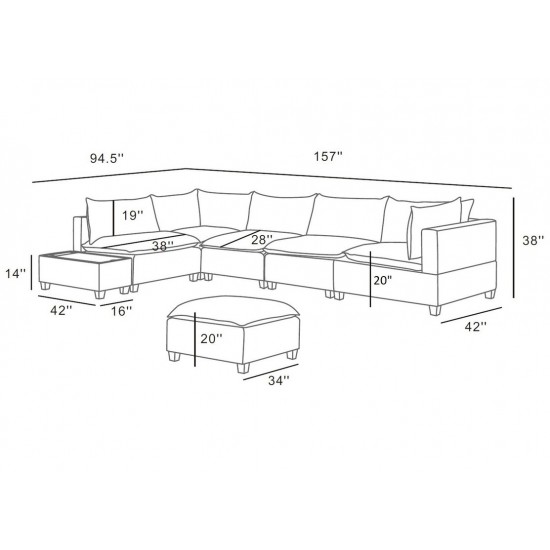 Madison Dark Gray Fabric 7 Piece Modular Sectional Sofa with Ottoman and USB Storage Console Table