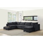 Madison Dark Gray Fabric 7Pc Modular Sectional Sofa Chaise with USB Storage Console Table