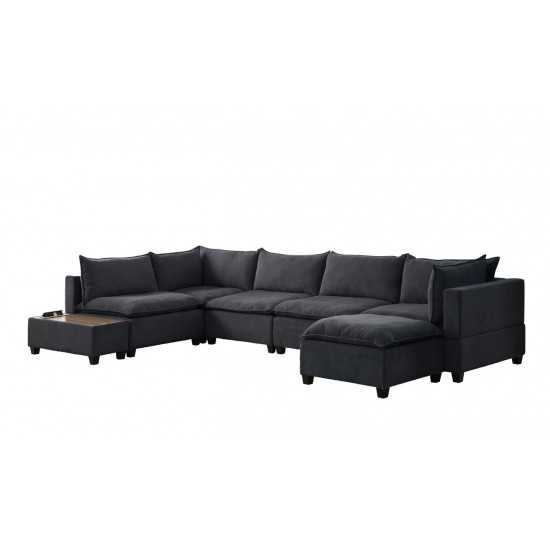 Madison Dark Gray Fabric 7Pc Modular Sectional Sofa Chaise with USB Storage Console Table