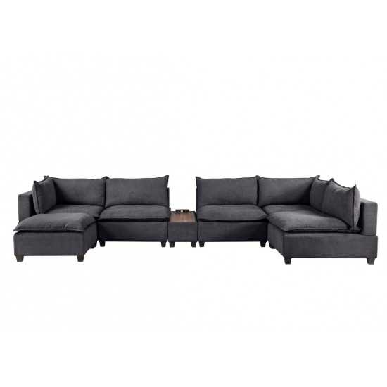 Madison Dark Gray Fabric 7-Piece Modular Sectional Sofa Chaise with USB Storage Console Table