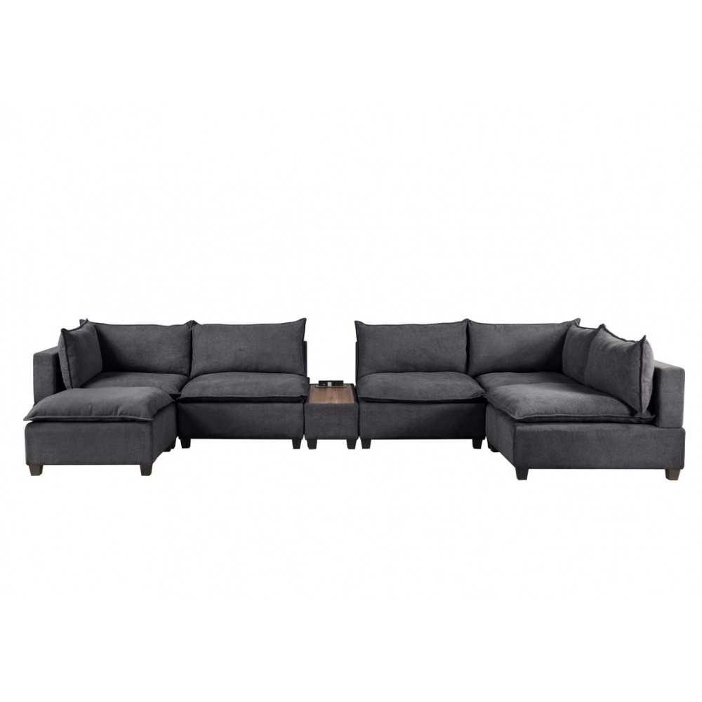 Madison Dark Gray Fabric 7-Piece Modular Sectional Sofa Chaise with USB Storage Console Table Madison Dark Gray Fabric 7-Piece Modular Sectional Sofa Chaise with USB Storage Console Table