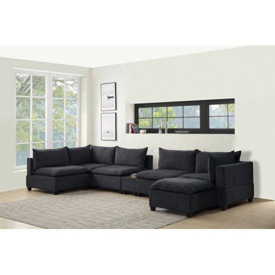 Madison Dark Gray Fabric 7-Piece Modular Sectional Sofa Chaise with USB Storage Console Table