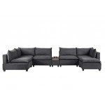 Madison Dark Gray Fabric 7-Piece Modular Sectional Sofa Chaise with USB Storage Console Table