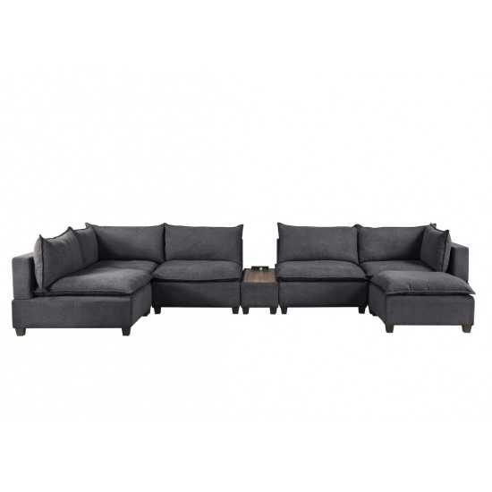 Madison Dark Gray Fabric 7-Piece Modular Sectional Sofa Chaise with USB Storage Console Table