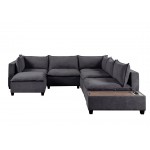 Madison Dark Gray Fabric 7 Piece Modular Sectional Sofa Chaise with USB Storage Console Table