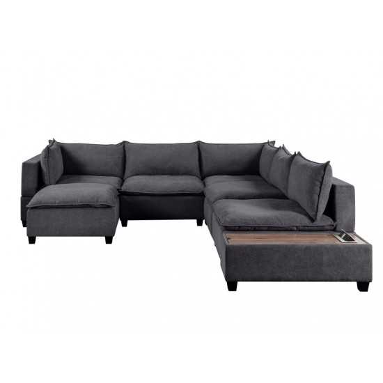 Madison Dark Gray Fabric 7 Piece Modular Sectional Sofa Chaise with USB Storage Console Table