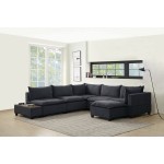 Madison Dark Gray Fabric 7 Piece Modular Sectional Sofa Chaise with USB Storage Console Table