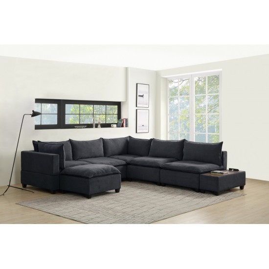 Madison Dark Gray Fabric 7 Piece Modular Sectional Sofa Chaise with USB Storage Console Table