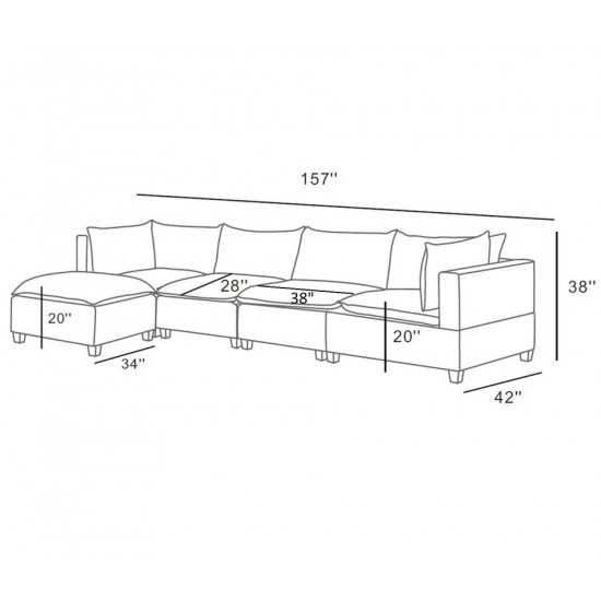 Madison Dark Gray Fabric 5 Piece Modular Sectional Sofa Chaise