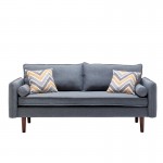 Lana Mid-Century Modern Gray Linen Sofa and Loveseat Living Room Set with USB Charging Ports & Pillows