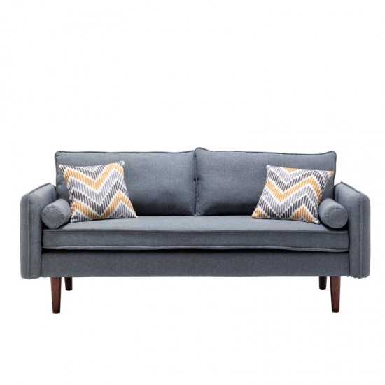 Lana Mid-Century Modern Gray Linen Sofa and Loveseat Living Room Set with USB Charging Ports & Pillows