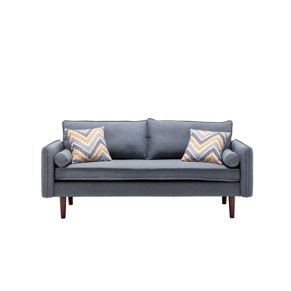 Lana Mid-Century Modern Gray Linen Sofa and Loveseat Living Room Set with USB Charging Ports & Pillows