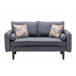 Lana Mid-Century Modern Gray Linen Sofa and Loveseat Living Room Set with USB Charging Ports & Pillows