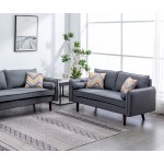 Lana Mid-Century Modern Gray Linen Loveseat Couch with USB Charging Ports & Pillows