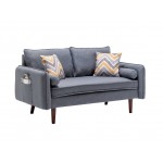 Lana Mid-Century Modern Gray Linen Loveseat Couch with USB Charging Ports & Pillows