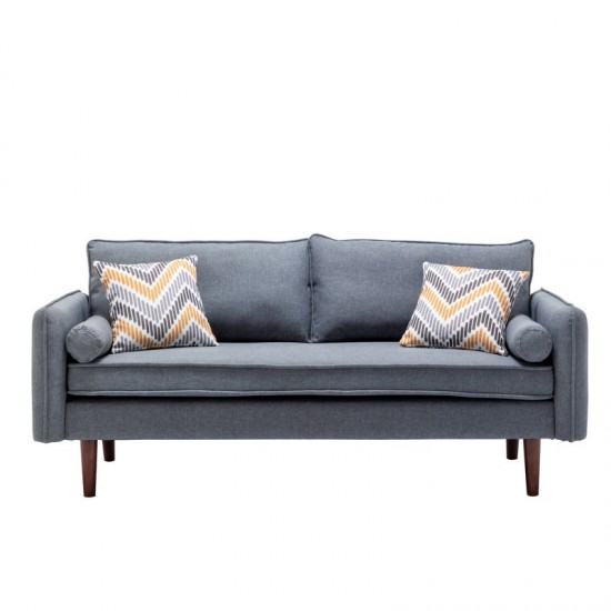 Lana Mid-Century Modern Gray Linen Sofa Couch with USB Charging Ports & Pillows