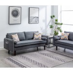 Lana Mid-Century Modern Gray Linen Sofa Couch with USB Charging Ports & Pillows