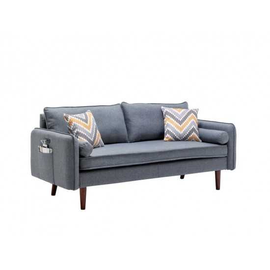 Lana Mid-Century Modern Gray Linen Sofa Couch with USB Charging Ports & Pillows