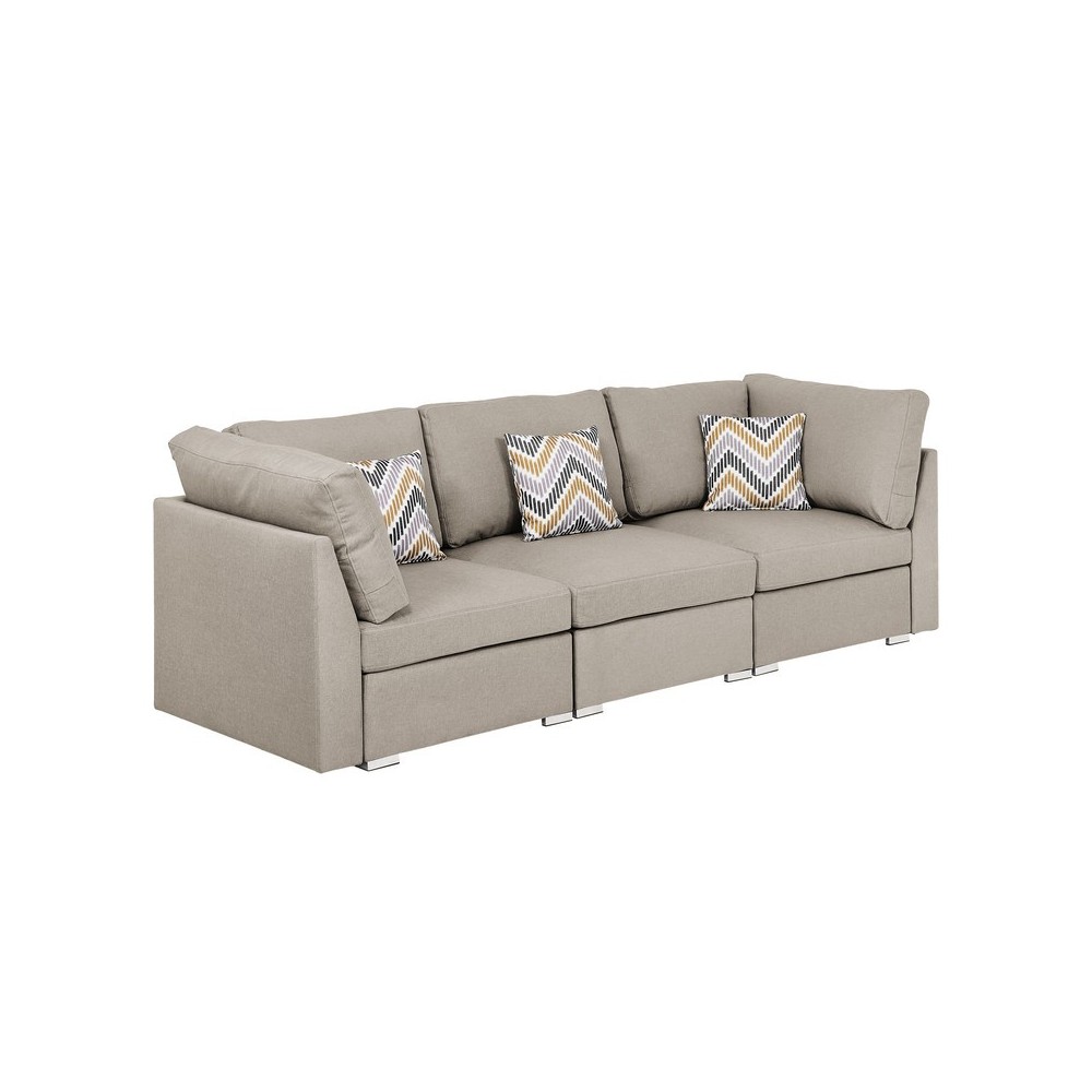 Amira Beige Fabric Sofa Couch with Pillows