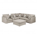 Amira Beige Fabric Reversible Sectional Sofa with USB Console and Ottoman