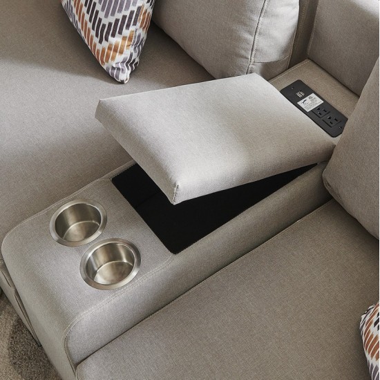 Amira Beige Fabric Reversible Sectional Sofa with USB Console and Ottoman