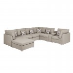 Amira Beige Fabric Reversible Modular Sectional Sofa with USB Console and Ottoman, 105.5x122.8