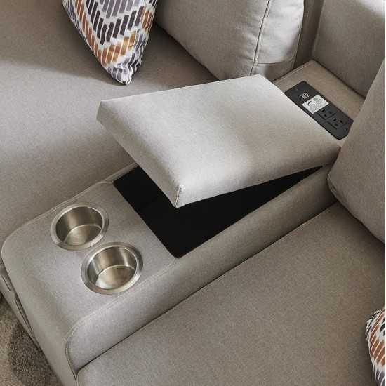 Amira Beige Fabric Reversible Modular Sectional Sofa with USB Console and Ottoman, 105.5x122.8