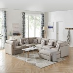 Amira Beige Fabric Reversible Modular Sectional Sofa with USB Console and Ottoman, 105.5x122.8